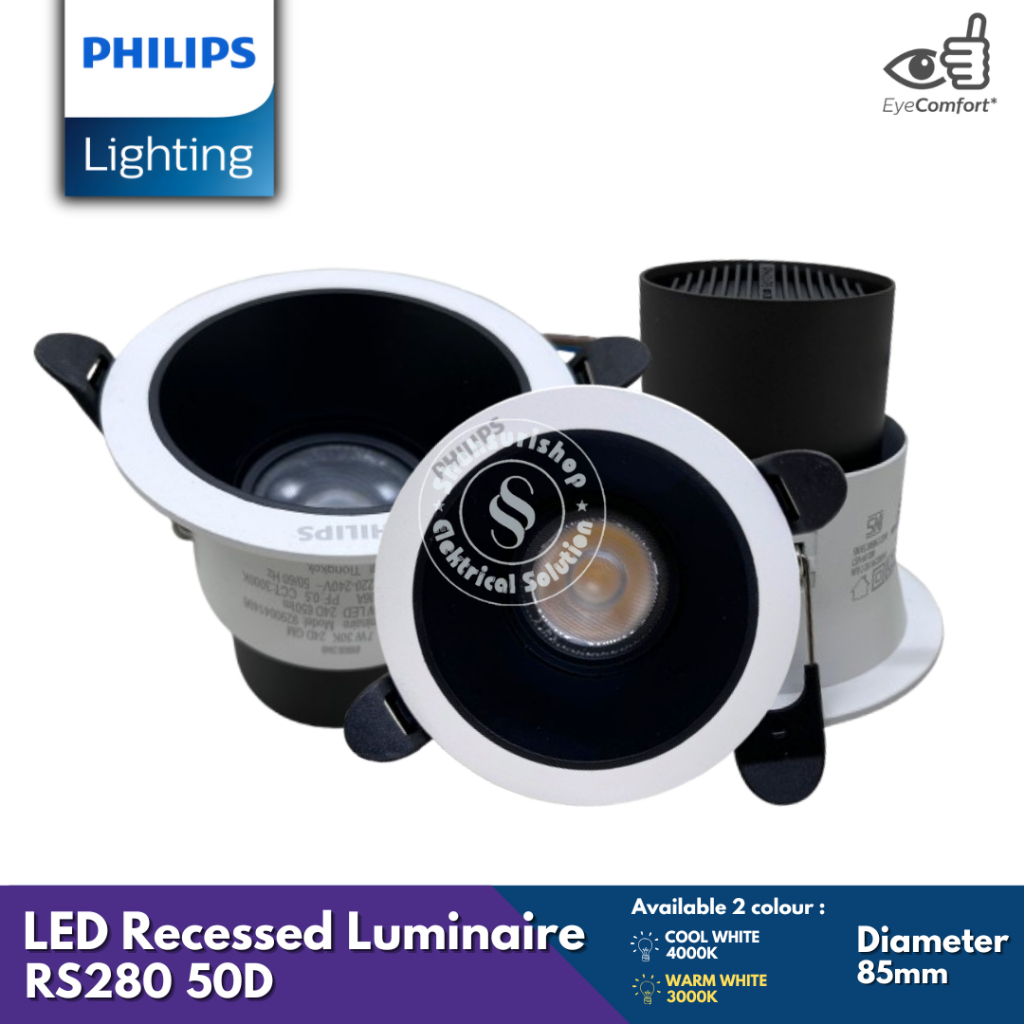 PHILIPS LED SEMI R-SPOT SPOTLIGHT RECESSED LUMINAIRE RS280 G2 RC Rd D75 50D LAMPU SPOTLIGHT 7 W 11 W