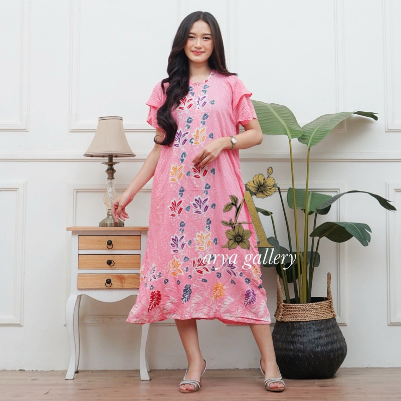 Daster Batik Cap Motif Zahra | Daster Rayon Premium Grade A | Daster Busui Resleting Depan | Daster 