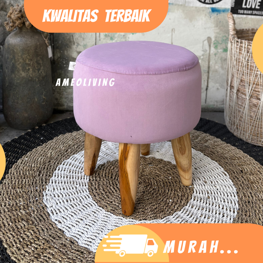 Stool Bulat D40 Tanpa Kancing - Stool Murah - Stool Dewasa - Kursi Bulat - Stool Sofa - Stool Kayu -