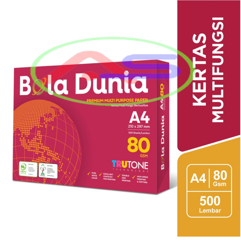 

Kertas print & fotocopy A4/F4 80 gram bola dunia