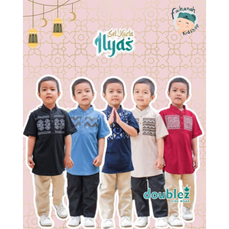 Set Kurta Ilyas By Doublez/ Set Kurta Kaos Adem/ Setelan Muslim Anak Laki-laki 4-12 Tahun