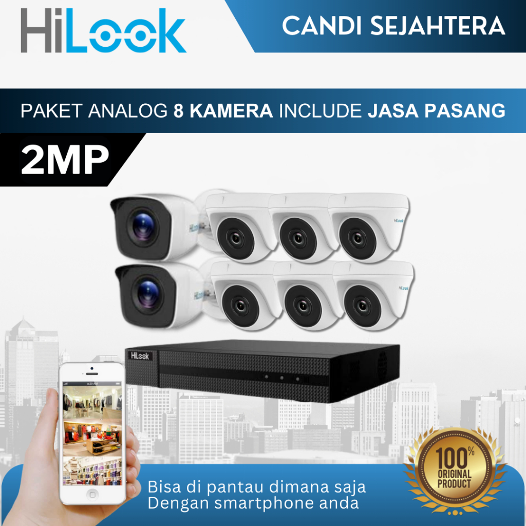 PAKET CCTV HILOOK 2MP 8 KAMERA + INSTALASI & ONLINE DI HP