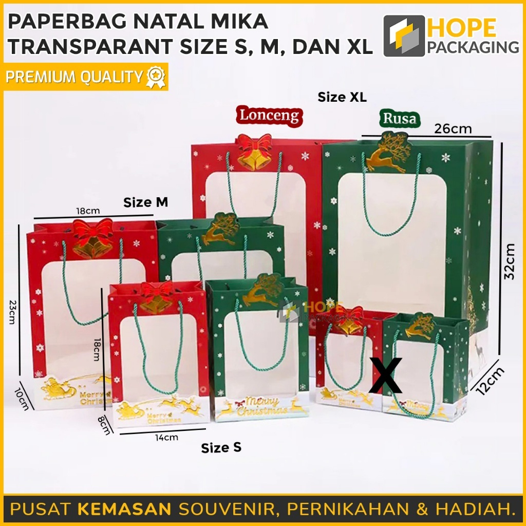 

Paperbag Natal Mika/ Tas Mika Transparan/ Souvenir Hadiah Natal/ Gift bag Natal Premium/ Paperbag Mika Transparan