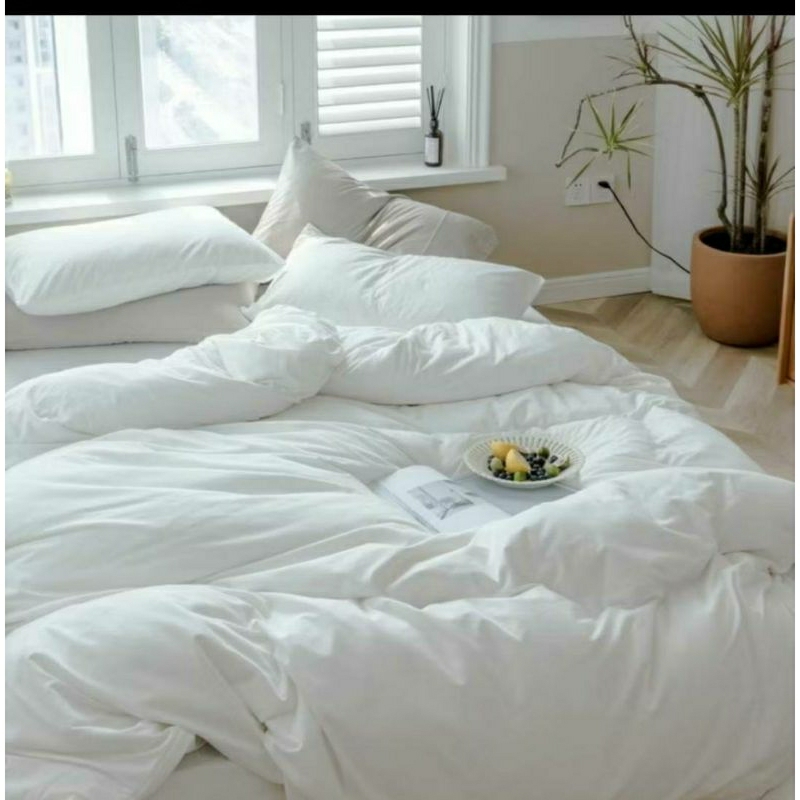 BEDCOVER SET SPREI HOTEL POLOS WHITE/PUTIH