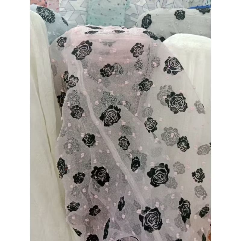 Bahan/ Kain Tile Beludru Polkadot timbul & Motif