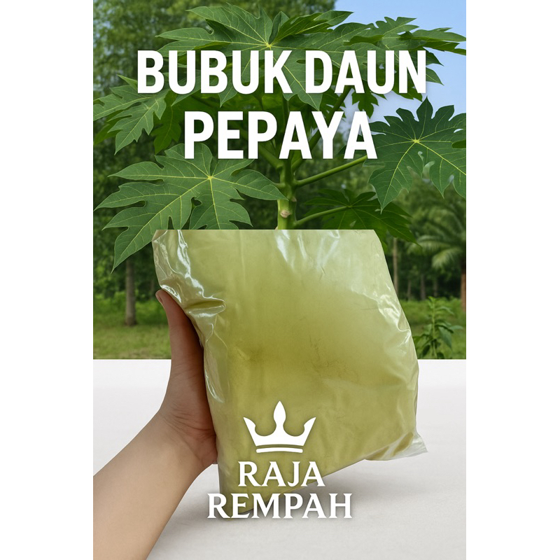 

Bubuk Daun Pepaya Kering – Papaya Leaf Powder (Carica papaya) Alami & Murni Kemasan 500gr