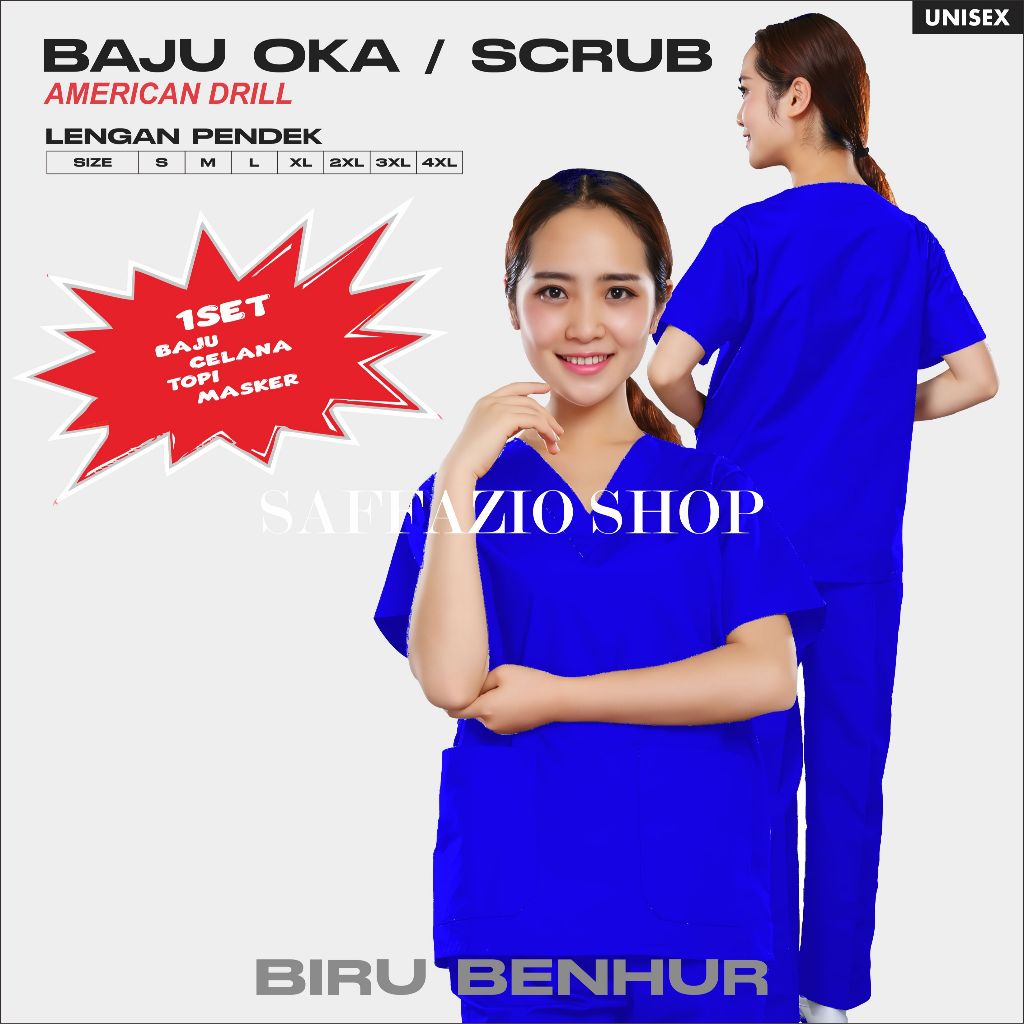 Baju OK Lengan Pendek Baju OKA Scrub Perawat / Baju Jaga Lengan Pendek Pria & Wanita