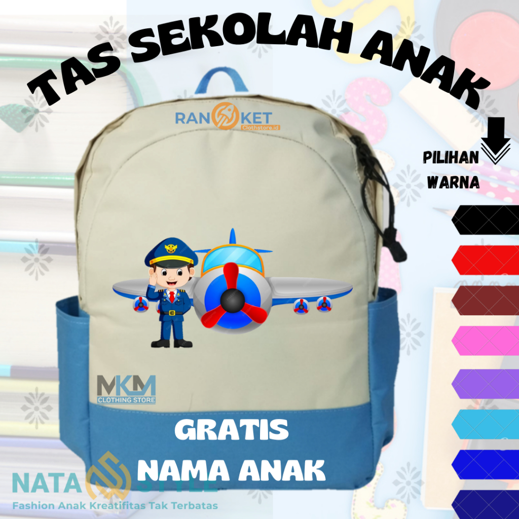Tas Sekolah Anak Profesi Pilot Pesawat I Tas Ransel Anak Profesi Pilot Pesawat  {FREE CETAK NAMA}