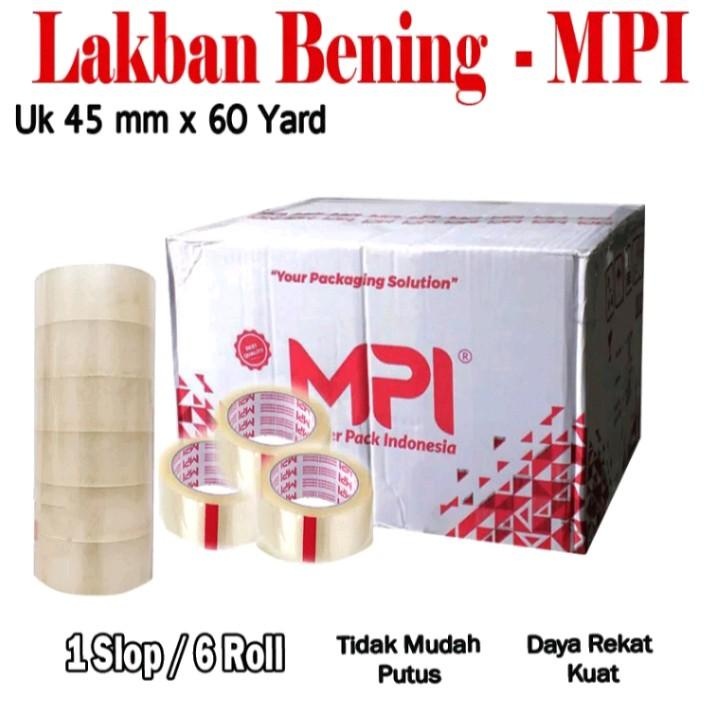 

6 Pcs Lakban Bening Ukuran Panjang 45 mm x 60 Yard Kualitas Bagus Dan Tidak Mudah Putus Merek MPI