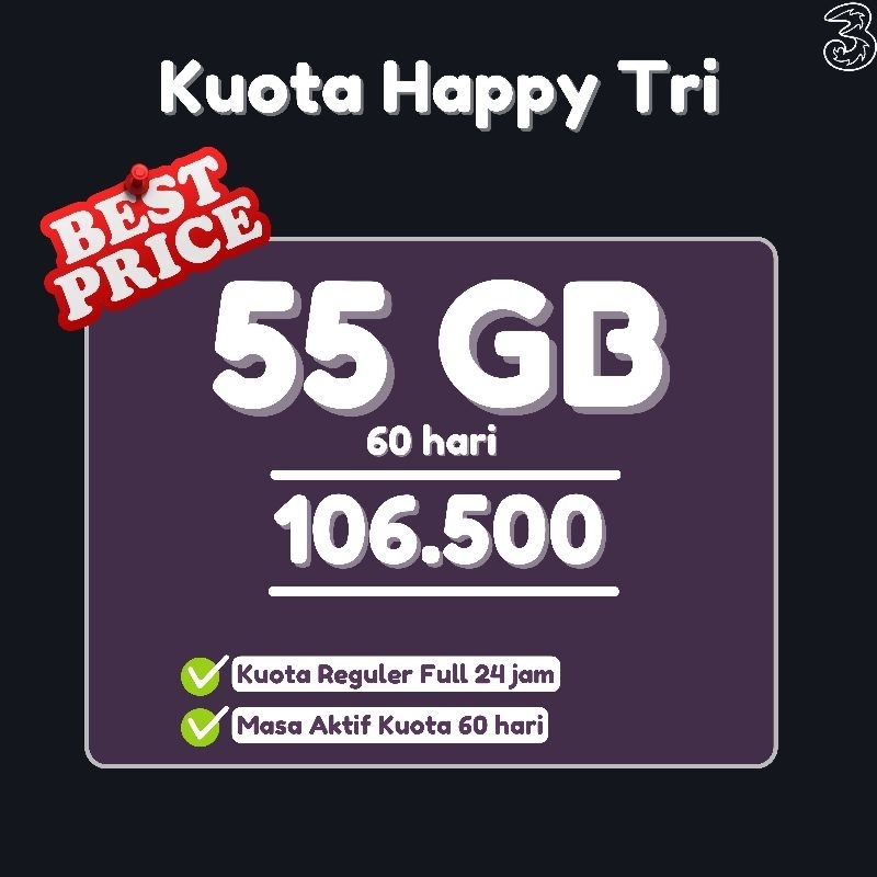 Kuota inject Tri 55gb 60 hari | 55gb 28 hari ~ Paket Data Happy Tri