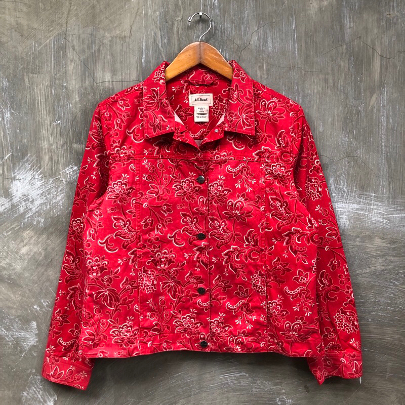 Vintage LL Bean Paisley Red Denim Jacket Bundle Dengan Rok