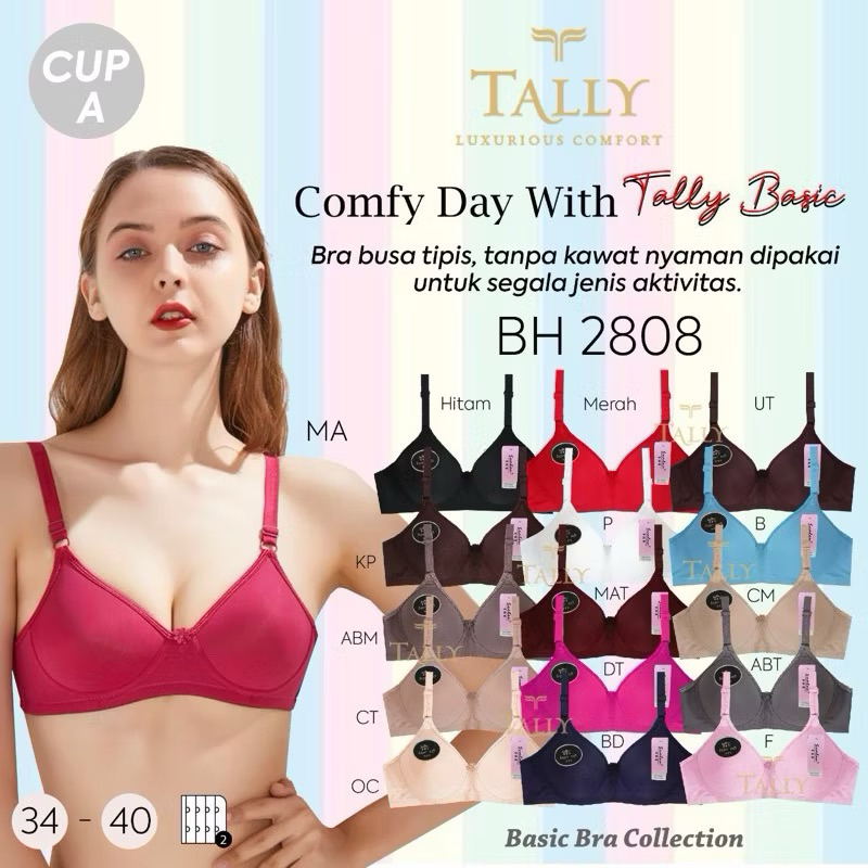Bra scalen 2808 bahan nilon tanpa kawat kait 2 bh busa tipis