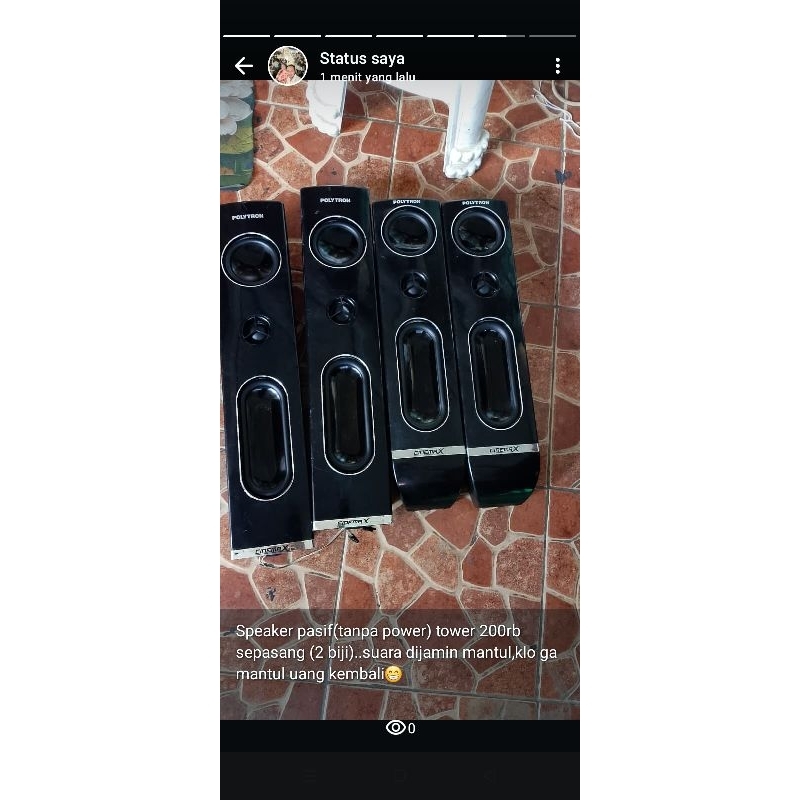 speaker tower Polytron tanpa kaki,suara dijamin ngebass,jernih dan tidak  Sember,harga untuk 2 biji