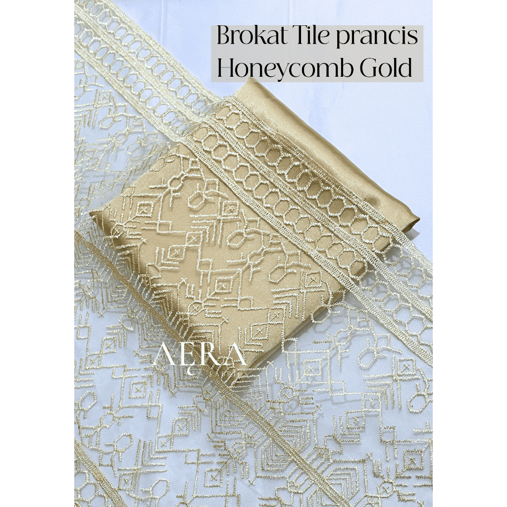 0,5 meter Kain Tile Etnik/ Tile Sapto/ Bahan Brokat Kebaya GOLD