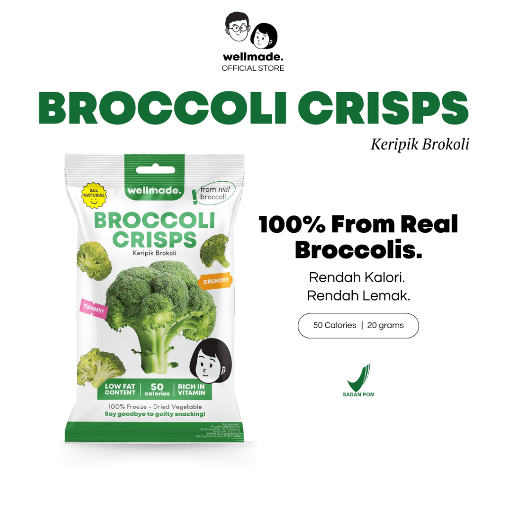 

Wellmade Broccoli Crisps - Keripik Brokoli Rendah Kalori Camilan Sehat Snack Sayur dan Buah Kering Lokal, Low Calorie Snack