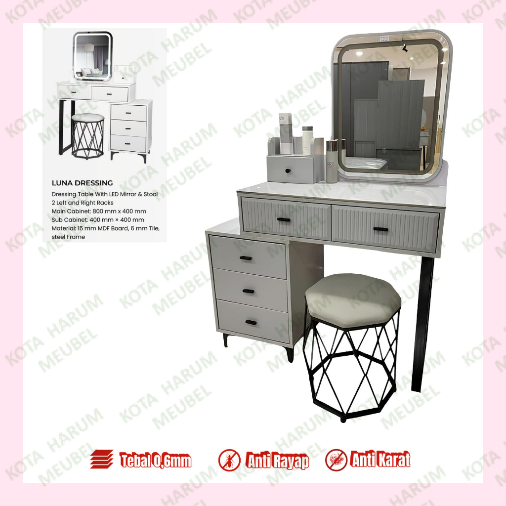 meja rias avant luna meja rias plast besi pakai lampu led touch screen lampu sentuh minimalis lucu a