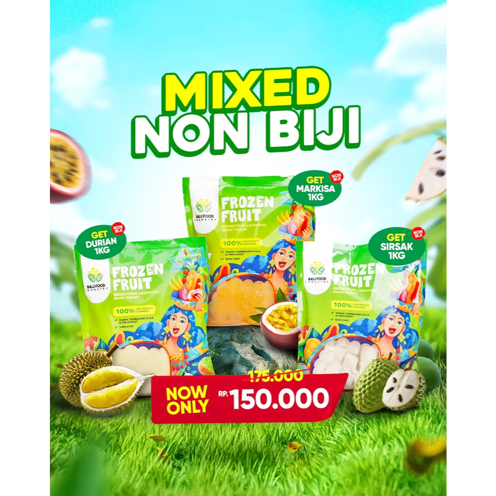 

Paket Bundle Mixed Non Biji (Durian 1KG, Sirsak 1KG, Markisa 1KG)