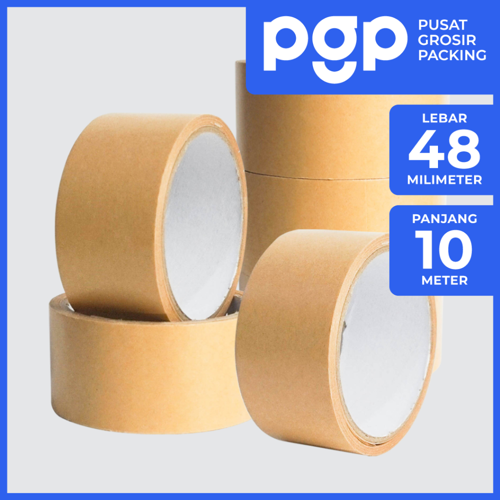 Lakban Kraft Tape / Kertas Cokelat 48mm x 10 Meter | 1 Slop Isi 6 Pcs/Roll | Lakban Murah Berkualita
