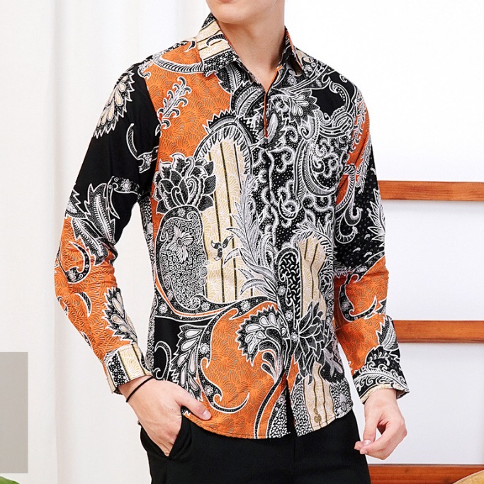 Batik AJI KUSUMA Kemeja Batik Pria SURYA KENCANA Slimfit Panjang Lapis Furing Bahan Katun Premium