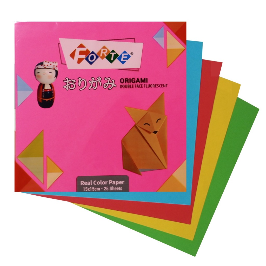

Grosir (1Packs /25 Set ) Kertas ORIGAMI Paper Double Face Fluorescent FORTE Uk 15x15cm