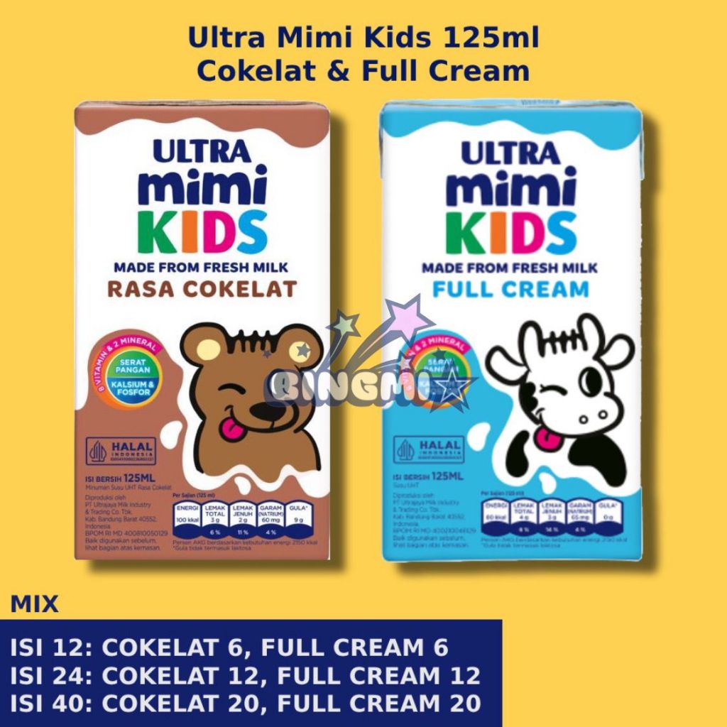 

Ultra Mimi Kids 125ml MIX (Cokelat & Full Cream) - Isi 12 / 24 / 40 Kotak Susu Anak