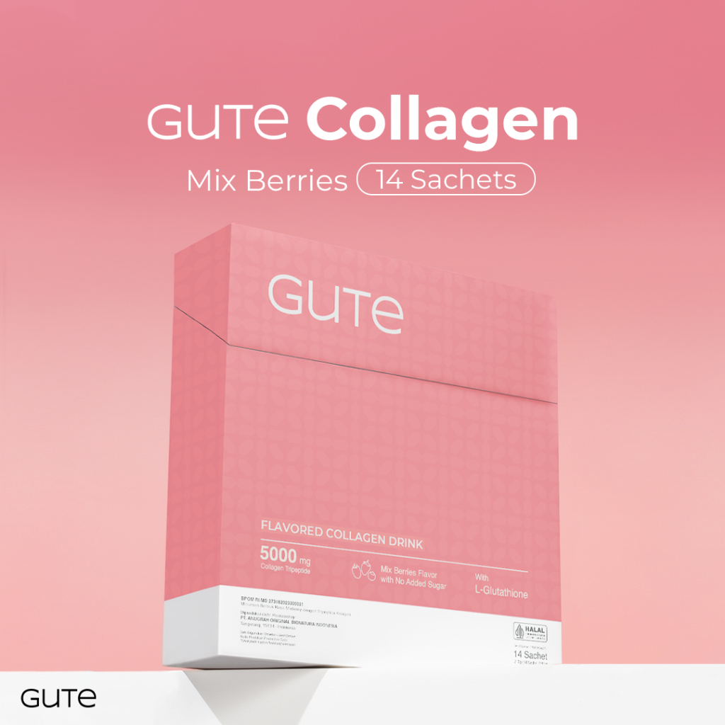 GUTE Collagen Drink with 5000mg Collagen Tripeptide L-Glutathione Kolagen Tanpa Gula 14 sachet