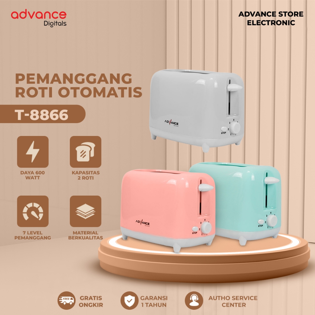 

[FREE ONGKIR] ADVANCE T8866 Toaster Pemanggang Roti 2 Slice Sandwich Memanggang Memanaskan Roti Low Watt Garansi Resmi 1 Tahun