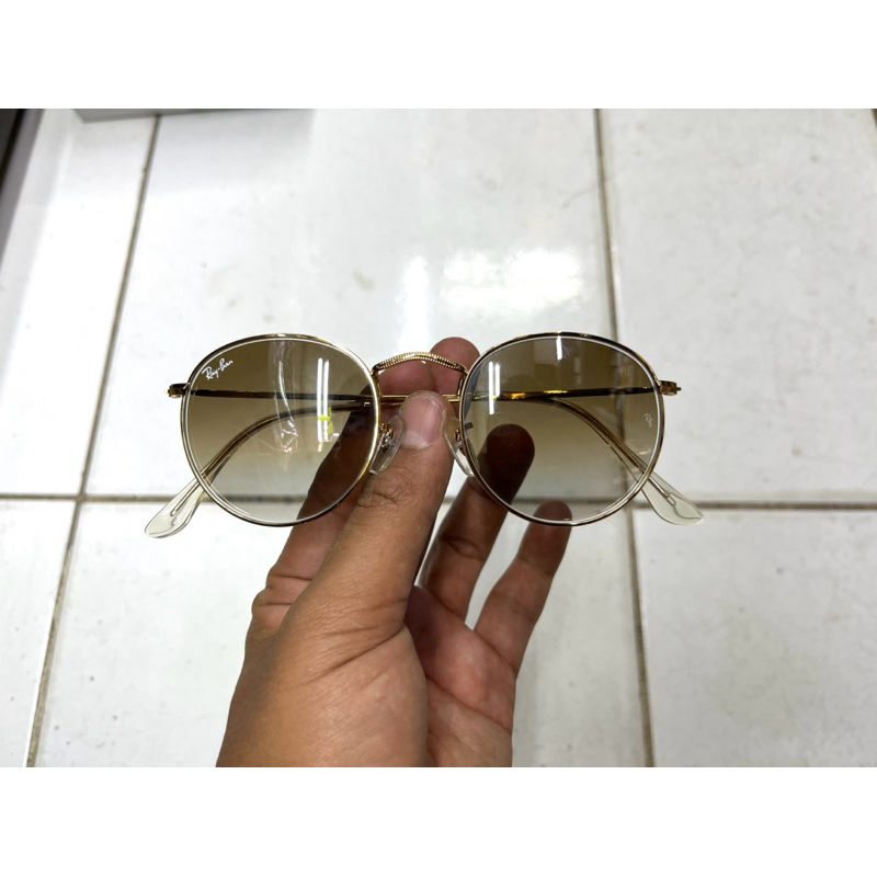 KACAMATA RAYBAN ROUND 3447 GOLD LENSA GRADASI COKLAT second ori