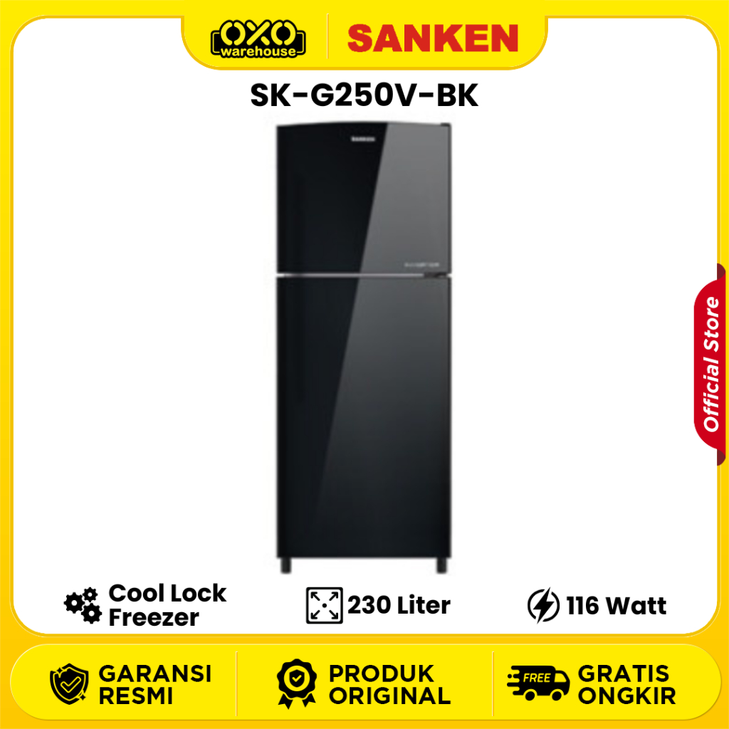 SANKEN Kulkas 2 Pintu SK-G250V-BK Inverter Direct Cooling System 230 Liter Low Watt Garansi Resmi