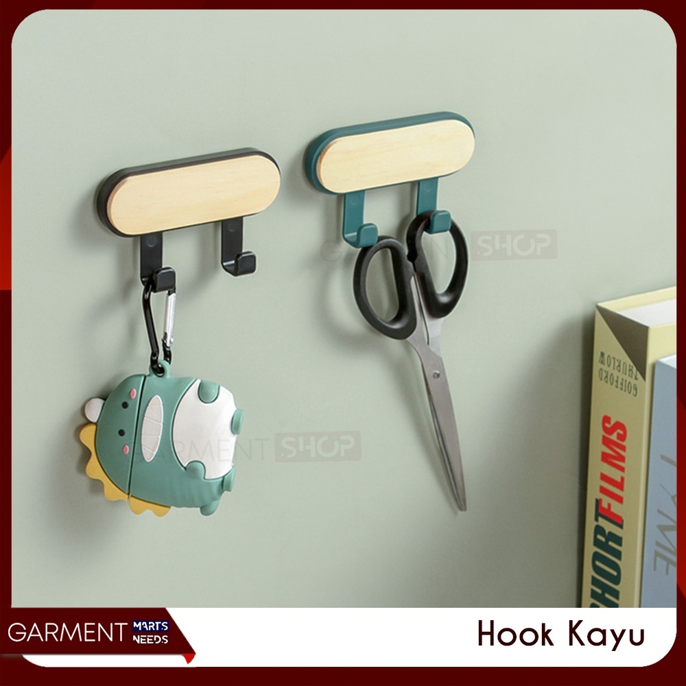 GKYU - Gantungan Pengait Tempel Dinding Pintu Lemari Kapstok Mini 3 Titik Motif Kayu Hook Plastik Se