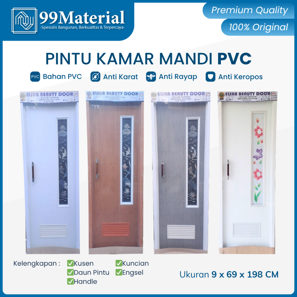 Pintu Kamar Mandi PVC Tebal plus Kaca Cermin