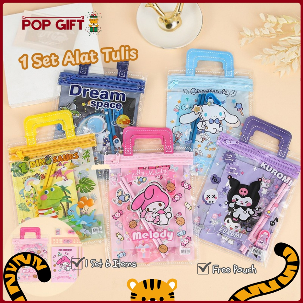 

PG Alat Tulis Set 6 in 1 Free Bag Paket Alat Tulis Karakter Pensil Penghapus Penggaris Kado AT31