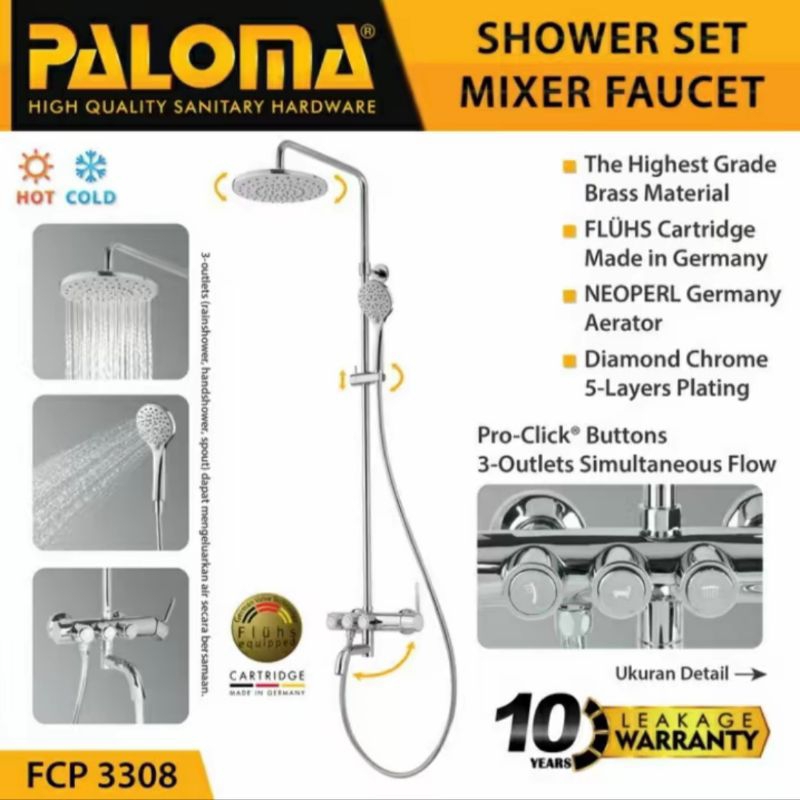 PALOMA FCP 3308 SHOWER TIANG SET WITH PROCLICK-3 BOTTONS PANAS DINGIN