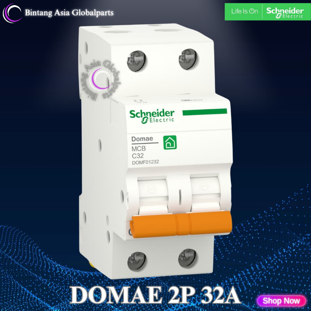 MCB 2p 32a Schneider Domae Original / MCB 2 Phase 32 Ampere DOMF01232 / MCB 2 Pole 32a New Domae