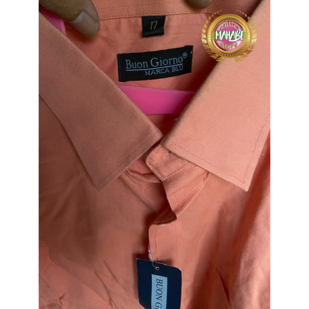 Buon Giorno Peach polos kemeja lengan panjang formal premium Original Asli New Baru bukan preloved