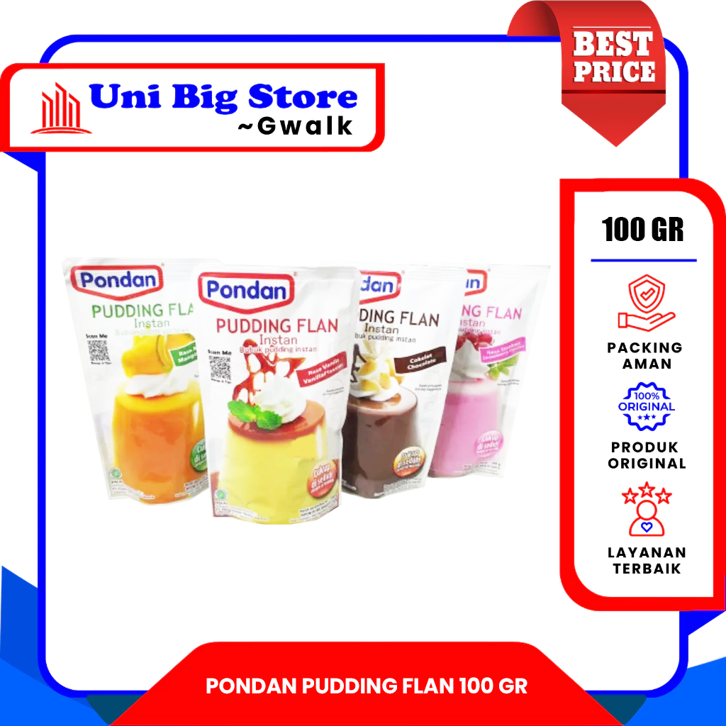 

PONDAN PUDDING FLAN PUDING VANILLA - CHOCOLATE - STRAWBERRY - MANGO - 100 gr