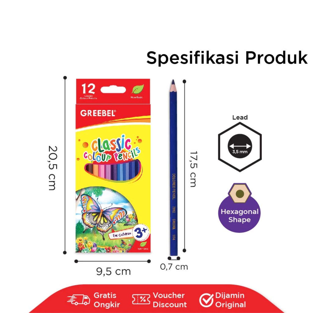 

GREEBEL Pensil Warna / Colored Pencil / Classic Color Pencils / Warna Lebih Nyata