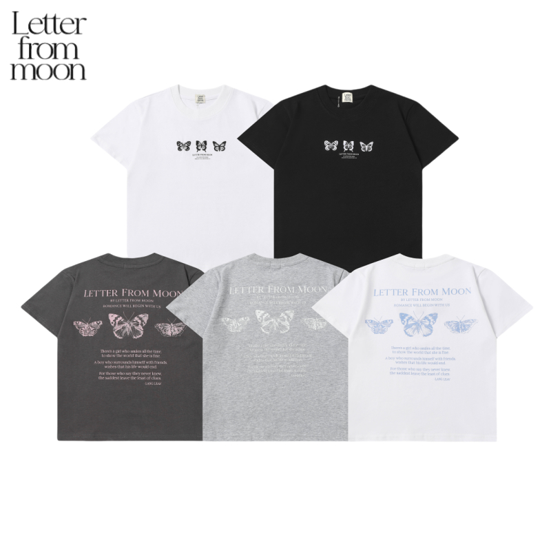 Korea Letter From Moon Kaos lengan pendek dengan sulaman kupu-kupu