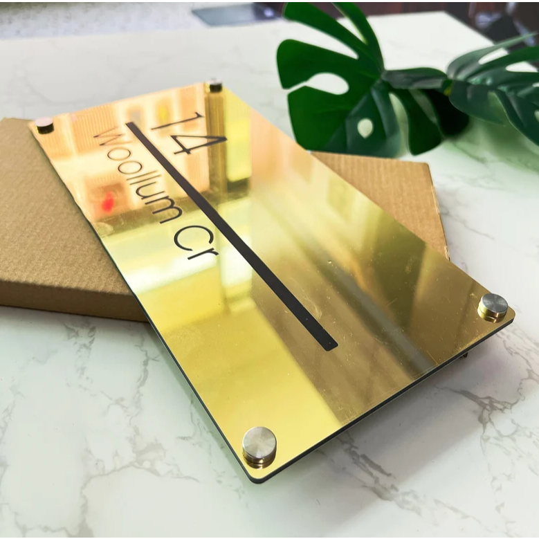 Nomor Rumah Stainless GOLD Cutting Motif Minimalis Modern