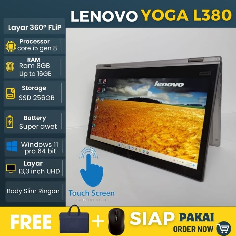 Laptop Lenovo Yoga L380 Thinkpad Intel Core i5 Gen 8 RAM 8GB SSD 256GB Touchscreen FLIP SIAP PAKAI 