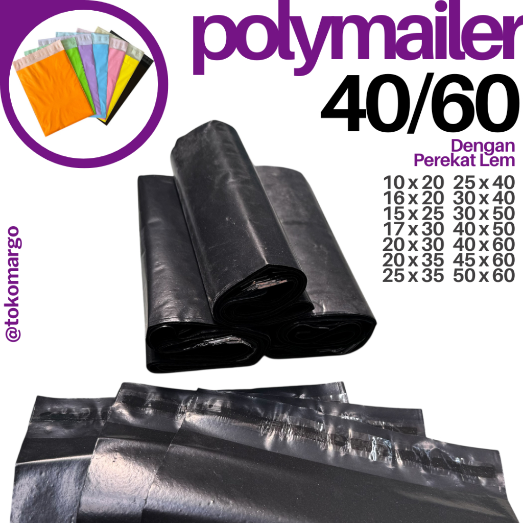 

POLYMAILER HITAM WARNA WARNI 40x60 isi 50 pcs PE GLOSSY DOFF MATTE