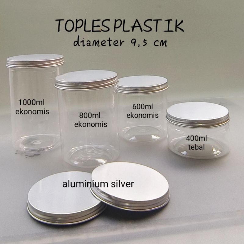 Toples plastik cylinder ekonomis TUTUP ALUMINIUM (diameter 9.5cm)
