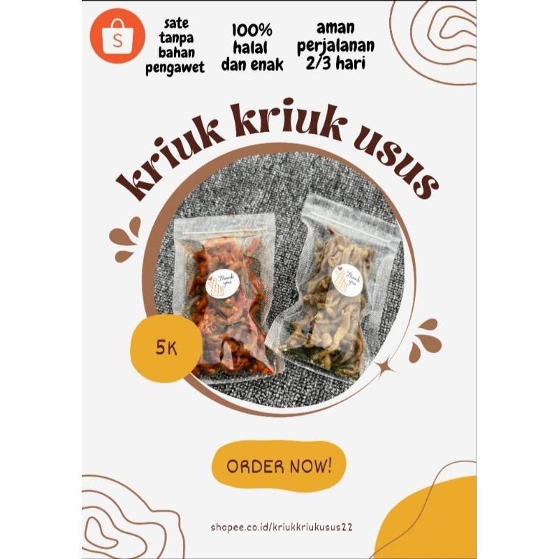 

Usus Kriuk Original,belado,pedas 50gr – Camilan Renyah & Enak