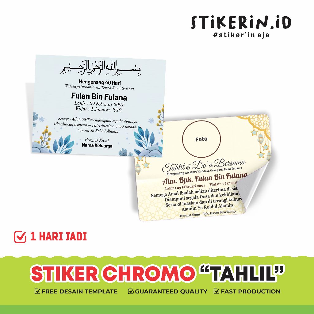 

Stiker A3+ Tasyakuran Haul Pengajian Mengenang Wafatnya 40 100 1000 Hari