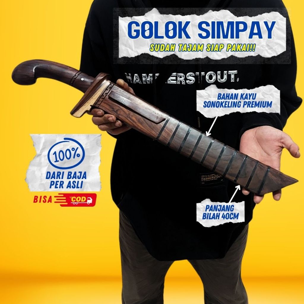 GOLOK SEMBELIH SIMPAY Panjang 40cm Bahan Baja Per Asli Peralatan Berkebun