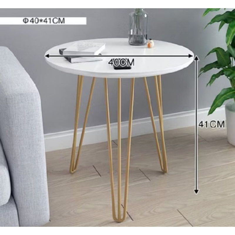 meja bulat ruangtamu kaki besi gold