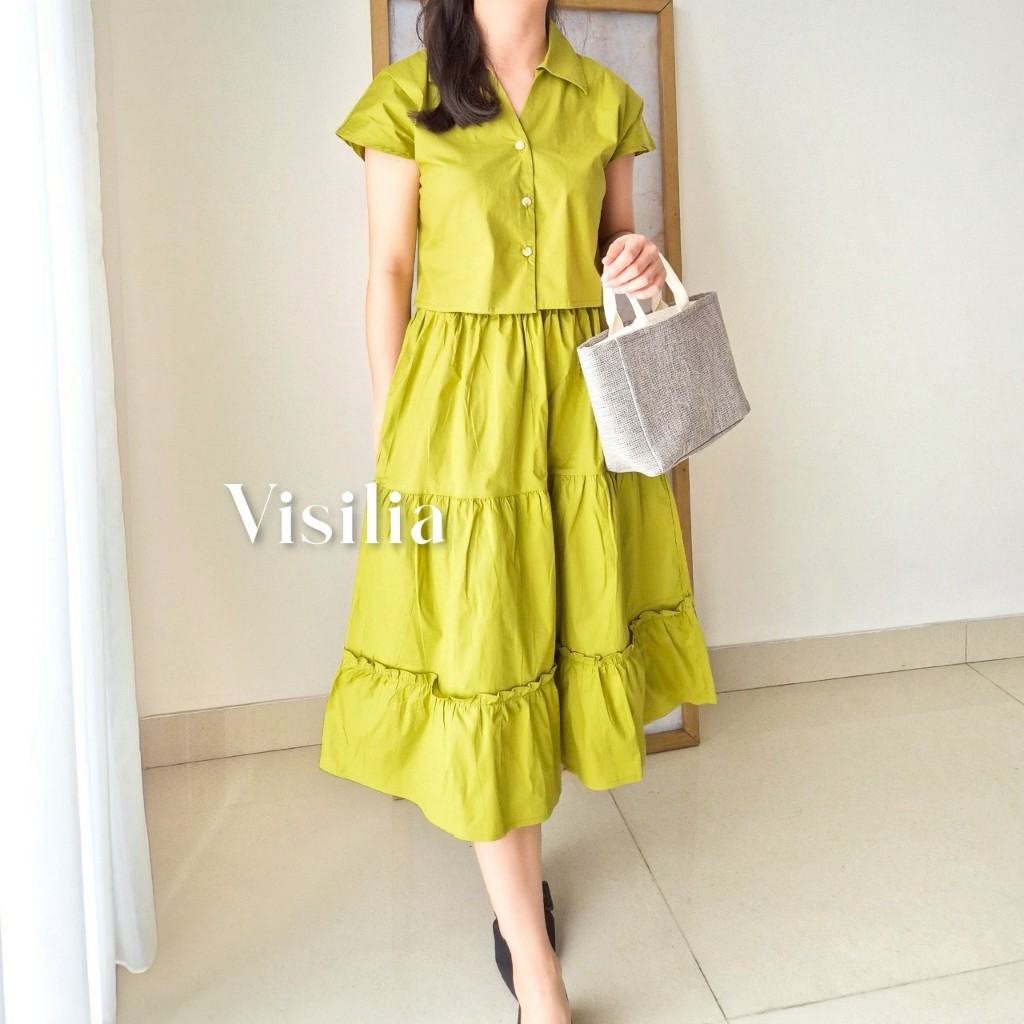 [VISILIA] Diana Set | Setelan One Set Rok Korea Atasan Kemeja Bawahan Skirt Bahan Katun Premium Qual