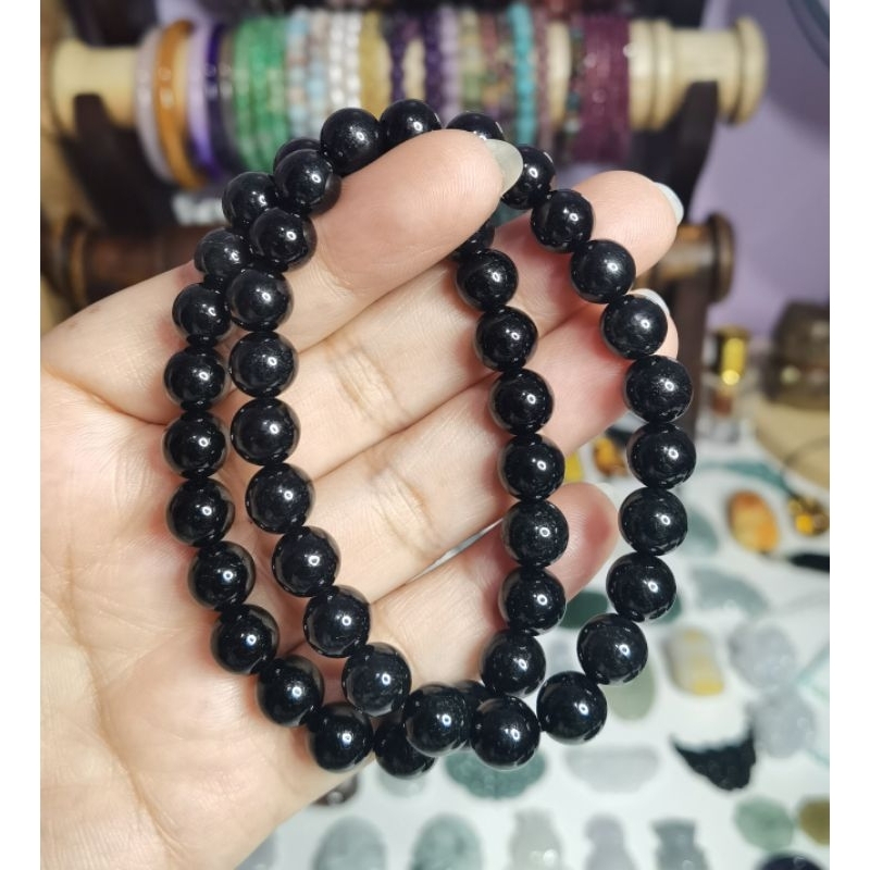 8mm Black Jadeite Jade Burma Type A Gelang Giok Burma