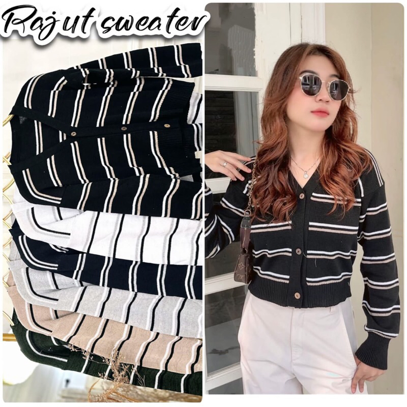 EVELYN - Cardigan Crop Rib Knit Rajut Premium Lengan Panjang Korean Style