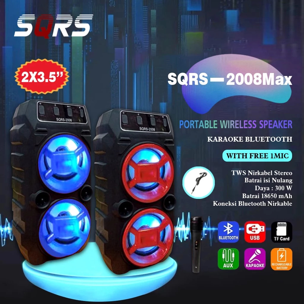 BARNIQ Speaker bluetooth SQRS-2008 plus mic karoke